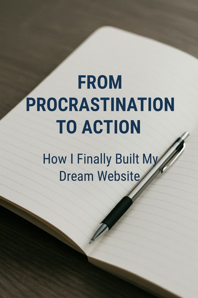 "Book cover with title 'From Procrastination to Action' placed with a pen, symbolizing motivation and productivity."