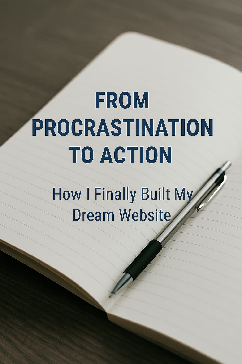 "Book cover with title 'From Procrastination to Action' placed with a pen, symbolizing motivation and productivity."
